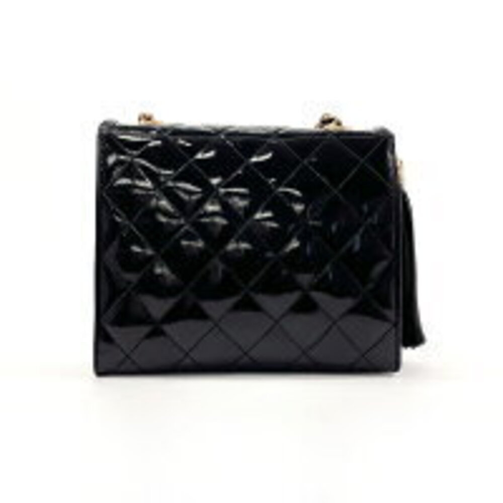 CHANEL Matelasse Double Flap Chain Shoulder Bag Patent Leather Black - Picture 3 of 5